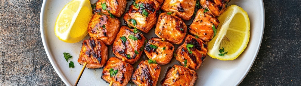 Succulent Grilled Salmon Skewers with Citrus Glaze - Gourmet Seafood Barbecue Delight Succulent Grilled Salmon Skewers with Citrus Glaze - Gourmet Seafood Barbecue Delight