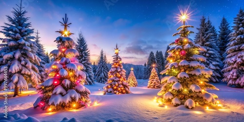 Breathtaking Christmas scenes feature snow-draped trees, shimmering holiday lights, and tranquil winter landscapes,