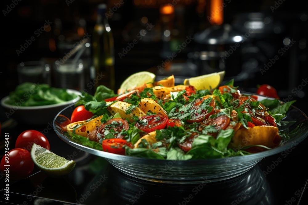 Spinach vegetable salad on the table, generative IA Spinach vegetable salad on the table, generative IA