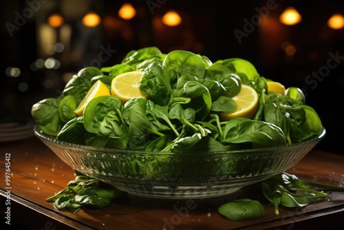 Spinach vegetable salad on the table, generative IA photo