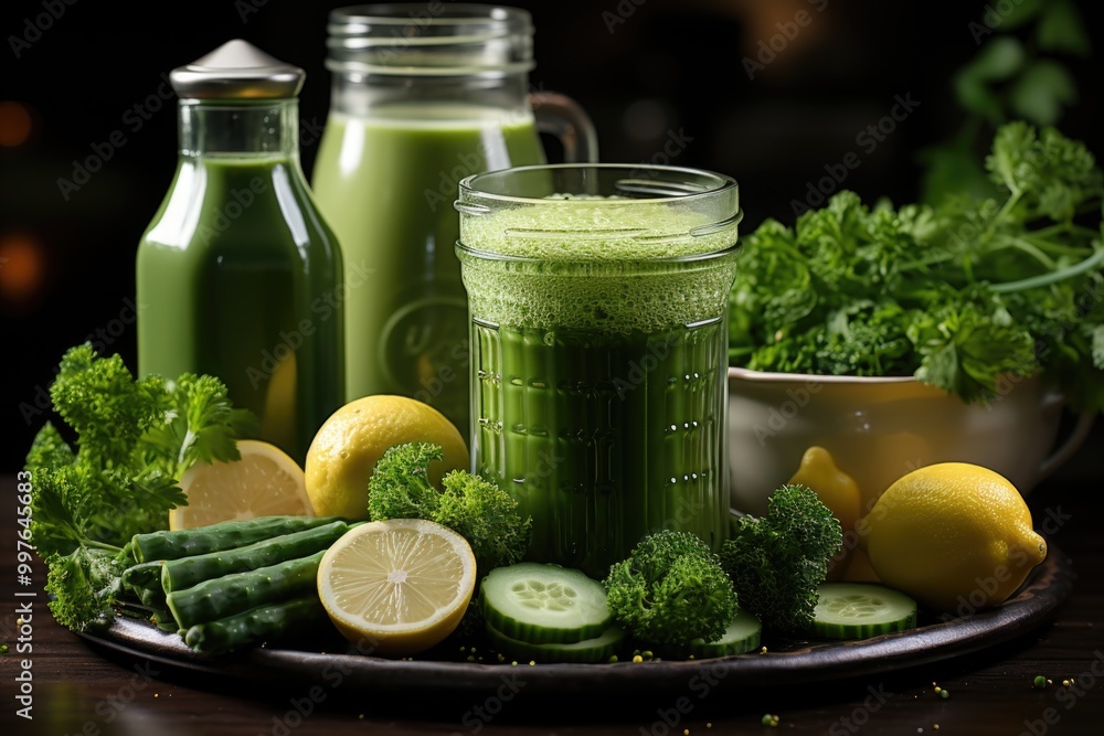 Smoothie of healthy green vegetables with apple cucumber and spinach, generative IA Smoothie of healthy green vegetables with apple cucumber and spinach, generative IA