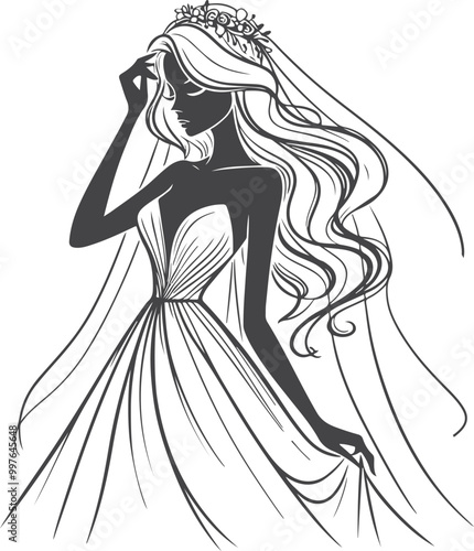 Beautiful bride girl wedding silhouette vector design.