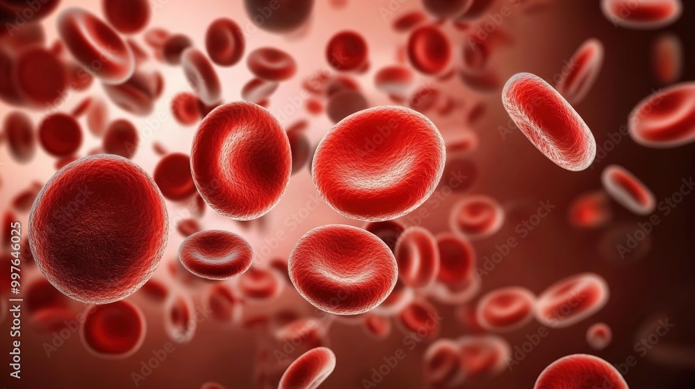 An informative and impactful illustration representing anemia, featuring visual elements such as red blood cells and iron supplements. An informative and impactful illustration representing anemia, featuring visual elements such as red blood cells and iron supplements.