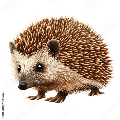 A brown hedgehog with a black nose and big eyes ,isolated on transparent background, cut out, png