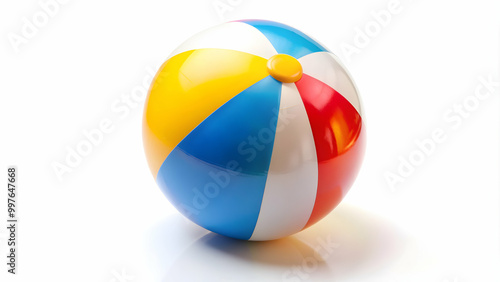 Beach ball isolated on white background, beach, ball, colorful, inflatable, summer, fun, toy, vacation, leisure, recreation photo