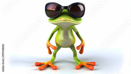 Colorful cartoon frog wearing sunglasses on a white background, frog, sunglasses, cartoon, colorful, fun, character, animal photo