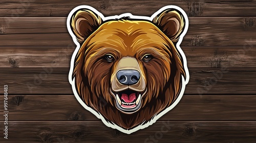 Highly detailed vector illustration of a bear sticker logo, featuring a transparent outline on a flat white background. This 3D fantasy design is perfect for branding, creative projects, and artistic  photo