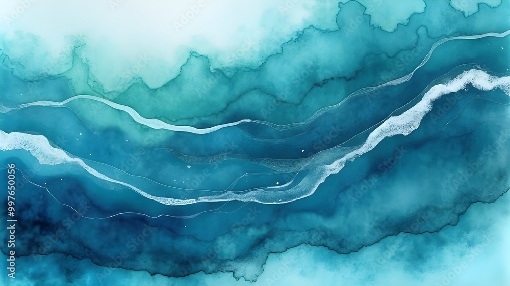 abstract soft blue and white watercolor ocean wave texture background. Fluid blue ocean wave layer Tsunami wave background in flat cartoon style Deep sea green color abstract soft blue and white watercolor ocean wave texture background. Fluid blue ocean wave layer Tsunami wave background in flat cartoon style Deep sea green color