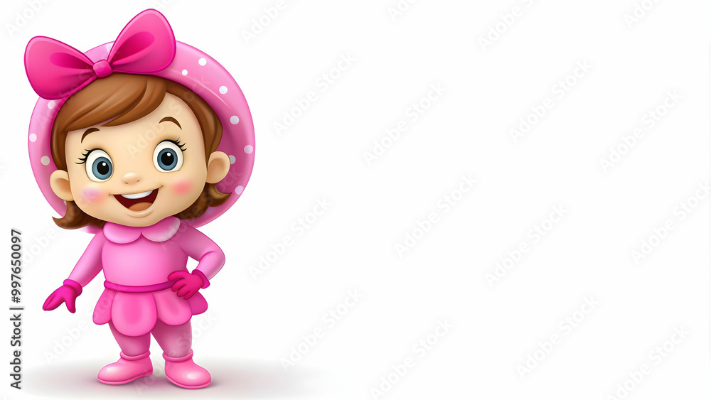 Cartoon girl with pink costume smiling on white background, , cartoon, girl, pink, costume, smiling, happy, cute Cartoon girl with pink costume smiling on white background, , cartoon, girl, pink, costume, smiling, happy, cute
