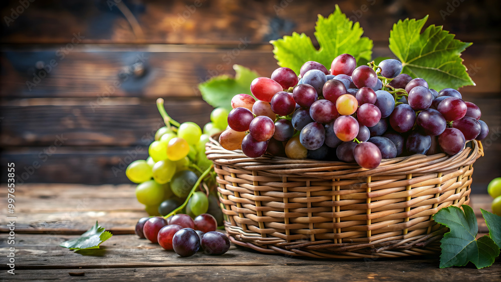 Fresh grapes in a rustic basket , fruit, organic, healthy, harvest, vineyard, food, green, red, juicy, natural, farm, agriculture Fresh grapes in a rustic basket , fruit, organic, healthy, harvest, vineyard, food, green, red, juicy, natural, farm, agriculture