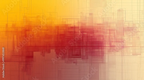 Abstract digital artwork with yellow and red geometric lines and shapes