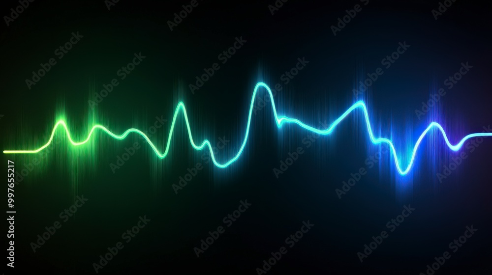 Vibrant multicolored soundwave glowing on dark background with oscillating motion Vibrant multicolored soundwave glowing on dark background with oscillating motion