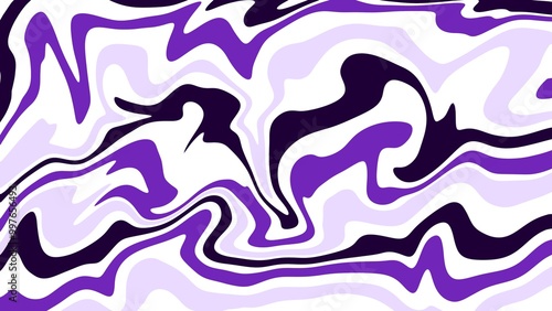 An abstract wavy pattern with flowing purple, black, and white lines, creating a bold and dynamic visual composition with fluid movement.