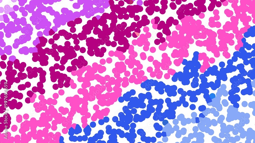 This abstract design features clusters of dots in vibrant pink, purple, and blue tones scattered across a white background, creating a dynamic and playful visual composition. This abstract design features clusters of dots in vibrant pink, purple, and blue tones scattered across a white background, creating a dynamic and playful visual composition.