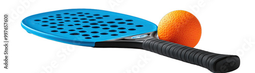 Highlighting Pickleball Essentials. Standalone Paddle, a Ball and Both Combined Against a White Backdrop.. Isolated on a Transparent Background. Cutout PNG. photo