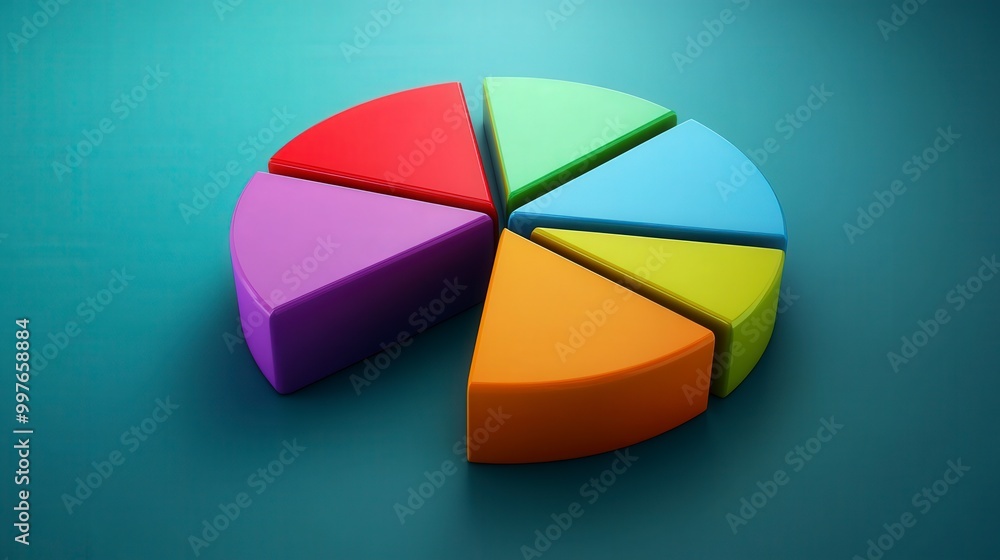 Obraz premium Colorful 3d pie chart with six segments on a gradient background
