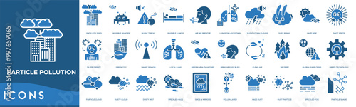 Particle Pollution icon. Smog City Skies, Invisible Invader, Silent Threat, Invisible Illness and Air We Breathe