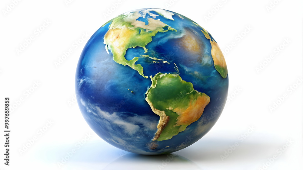 Fototapeta premium Planet globe isolated on white background, planet, globe, isolated, Earth, world, geography, map, round, sphere, blue