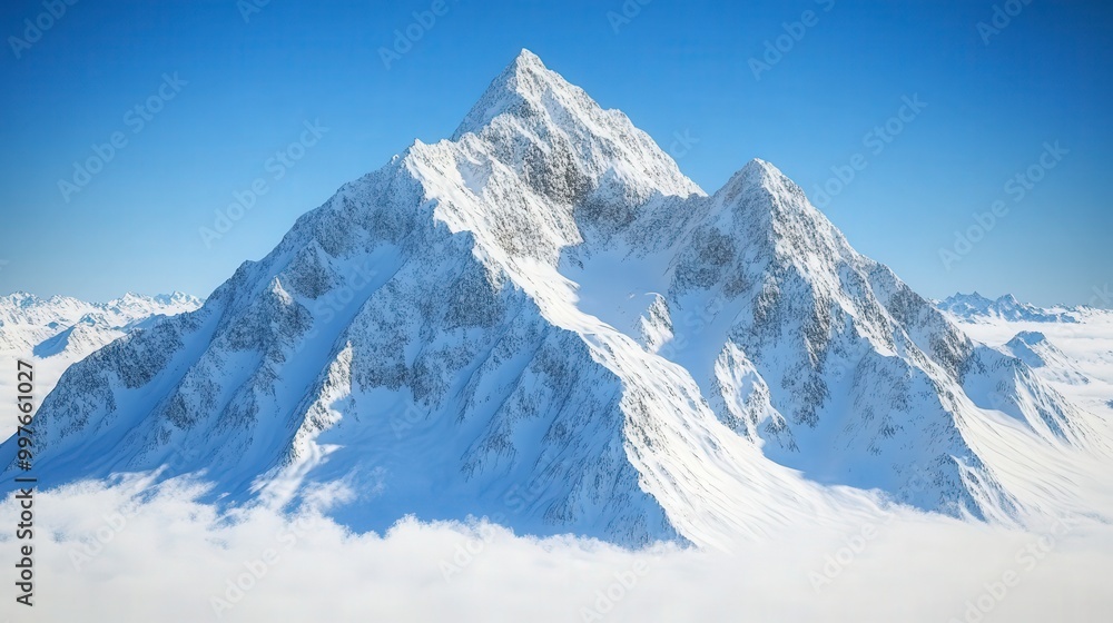 Majestic snow-covered mountain peak under a bright blue sky Majestic snow-covered mountain peak under a bright blue sky