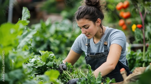 Wallpaper Mural Woman in a Garden Picking Green Vegetables Torontodigital.ca