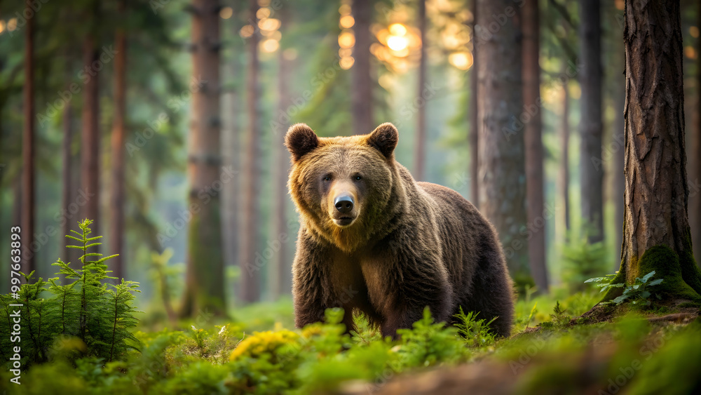 Brown bear roaming in a dense forest, brown bear, wildlife, animal, forest, nature, wilderness, mammal, outdoor, habitat Brown bear roaming in a dense forest, brown bear, wildlife, animal, forest, nature, wilderness, mammal, outdoor, habitat