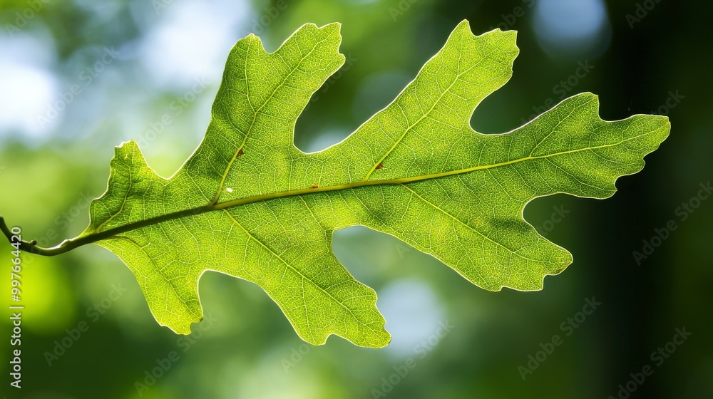 Close-up of a green oak leaf with sunlight shining through Close-up of a green oak leaf with sunlight shining through
