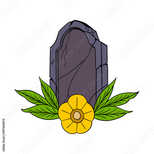 Illustration of grave with flowers