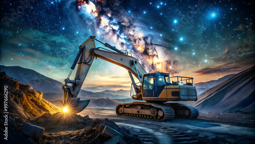 Wallpaper Mural Neon-lit futuristic excavator at work in a captivating mining landscape under the night sky Torontodigital.ca