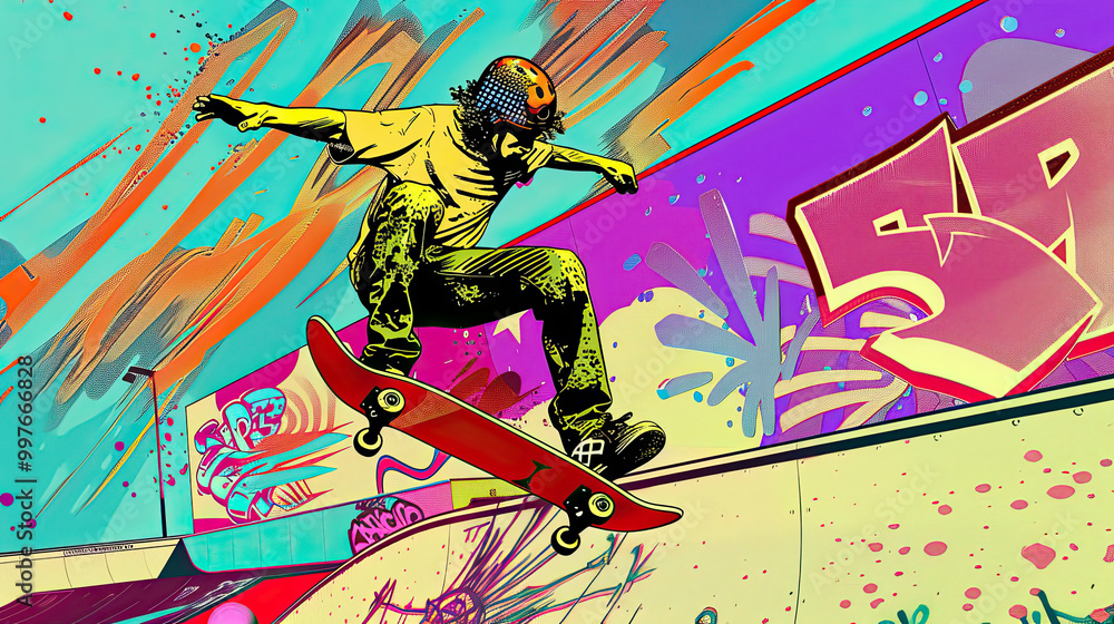 Retro Skate Park Trick in Motion Retro Skate Park Trick in Motion