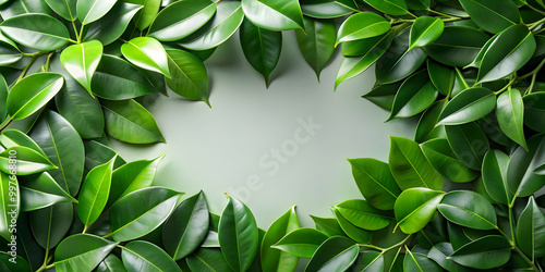 Empty space with lush green ficus leaves, creating a natural background, empty space, ficus leaves, green, lush, natural