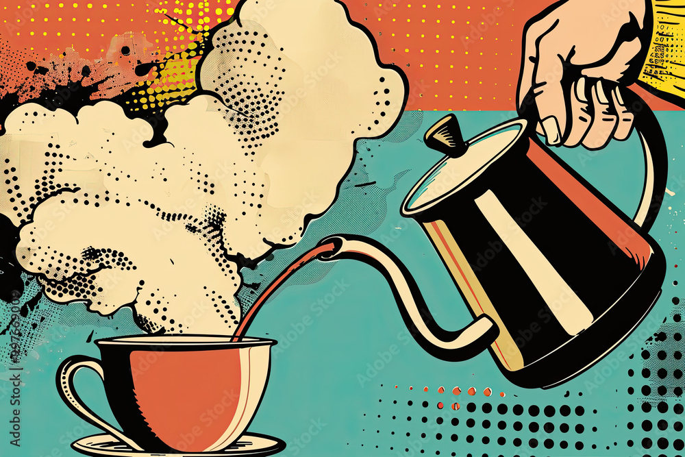 Steamy Coffee Pour in Vintage Style