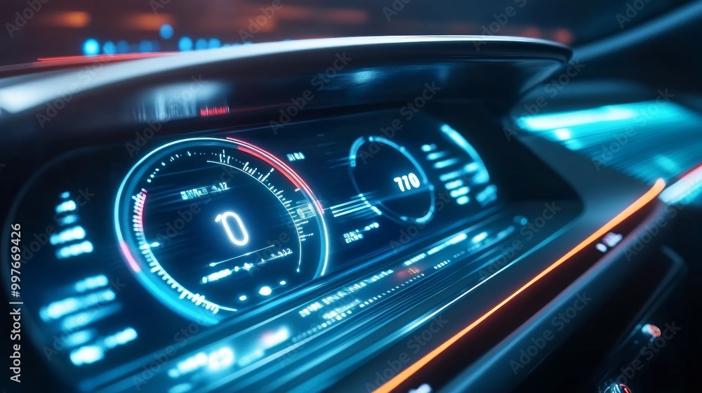 autonomous driving car and digital speedometer technology image visual ...