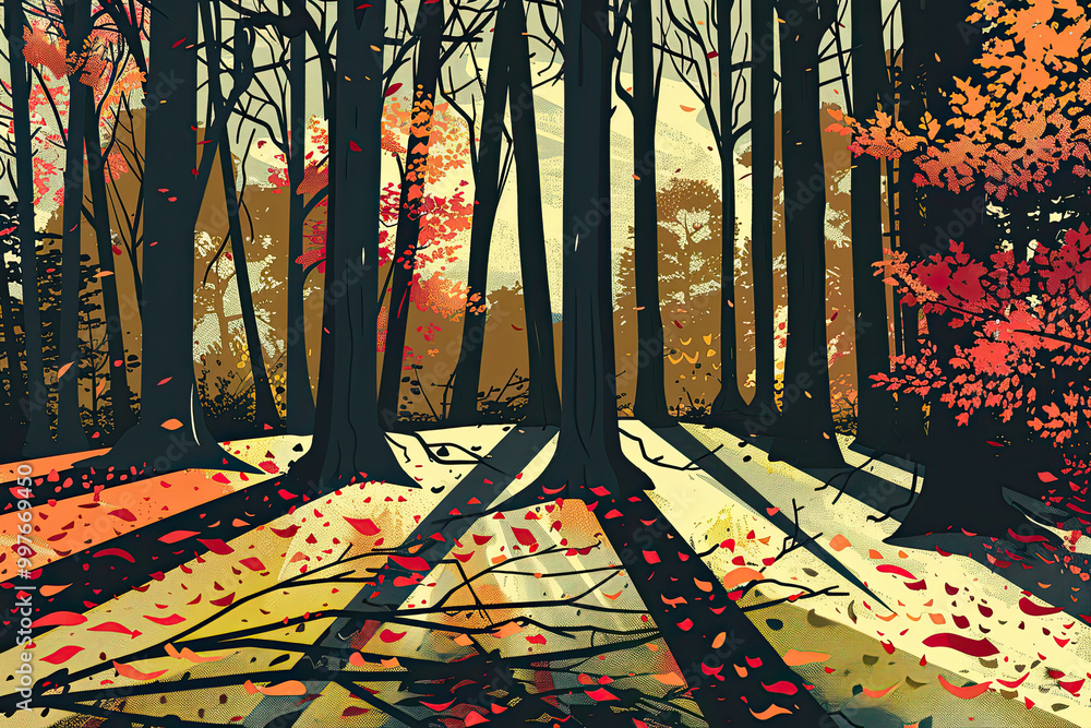 Fall Leaves in Vintage Comic Style