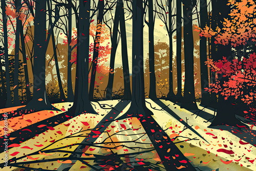 Fall Leaves in Vintage Comic Style