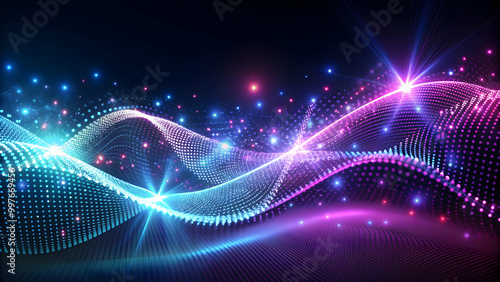 Abstract digital wave with dotted lines and glowing lights, perfect for technology and design projects, digital