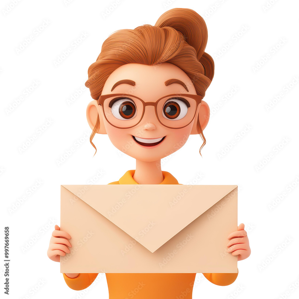 Young businesswoman with a mail sign, showing a modern cartoon vibe, perfect for dynamic digital content. Young businesswoman with a mail sign, showing a modern cartoon vibe, perfect for dynamic digital content.