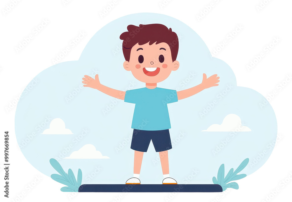 Vibrant cartoon character stands on a platform, set against a bright sky backdrop, perfect for fun and playful themes. Vibrant cartoon character stands on a platform, set against a bright sky backdrop, perfect for fun and playful themes.