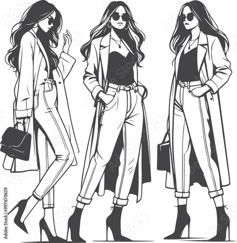 Beautiful modern girls' silhouette vector design.