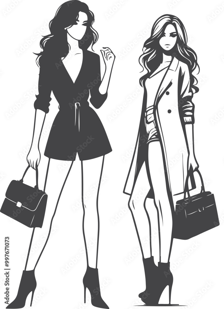 Beautiful modern girls' silhouette vector design. Beautiful modern girls' silhouette vector design.