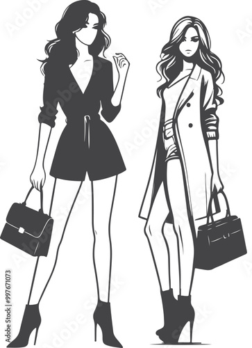 Beautiful modern girls' silhouette vector design.