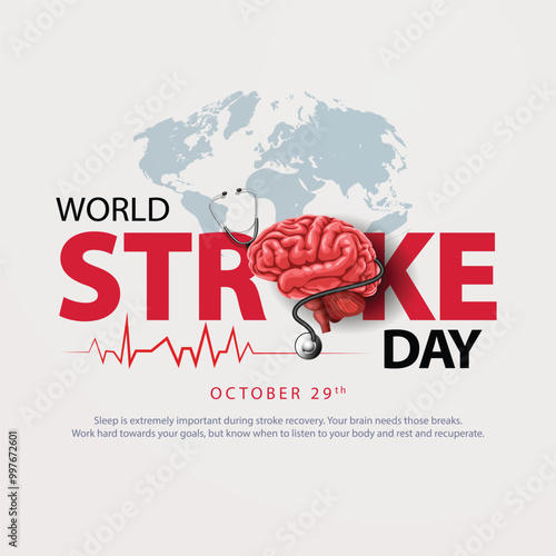World stroke day with red Brain and world sign. abstract  vector illustration design