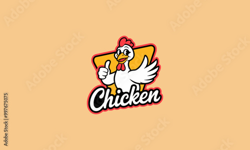 Cheerful chicken mascot giving a thumbs up.