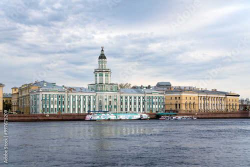 Fototapeta View of the Kunstkamera building on the University embankment of the Neva River in St