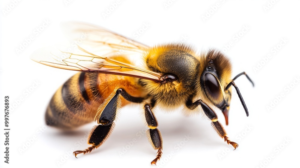 Bee isolated on white background. Close up of honeybee Bee isolated on white background. Close up of honeybee