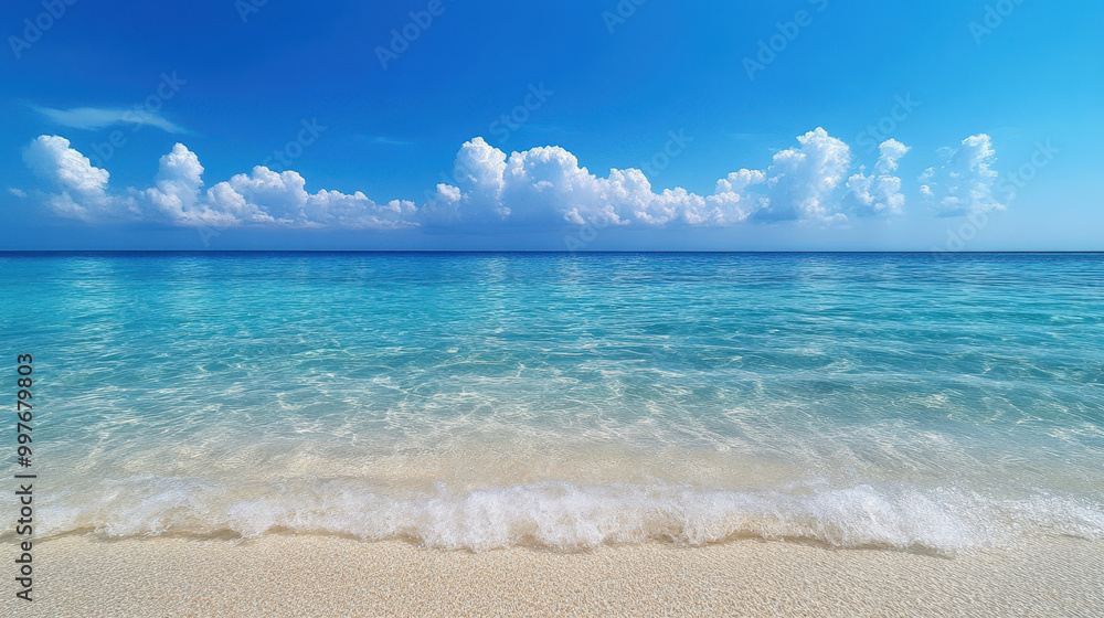 perfect summer day with clear blue sky and transparent sea invites relaxation and tranquility. gentle waves lap against sandy shore, creating serene atmosphere perfect summer day with clear blue sky and transparent sea invites relaxation and tranquility. gentle waves lap against sandy shore, creating serene atmosphere