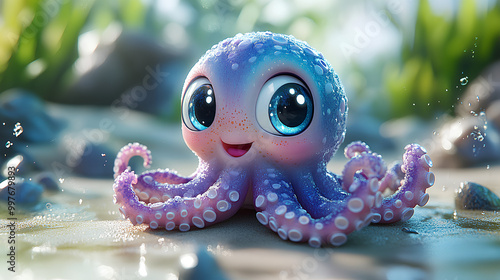 illustration of a cute and adorable little octopus photo