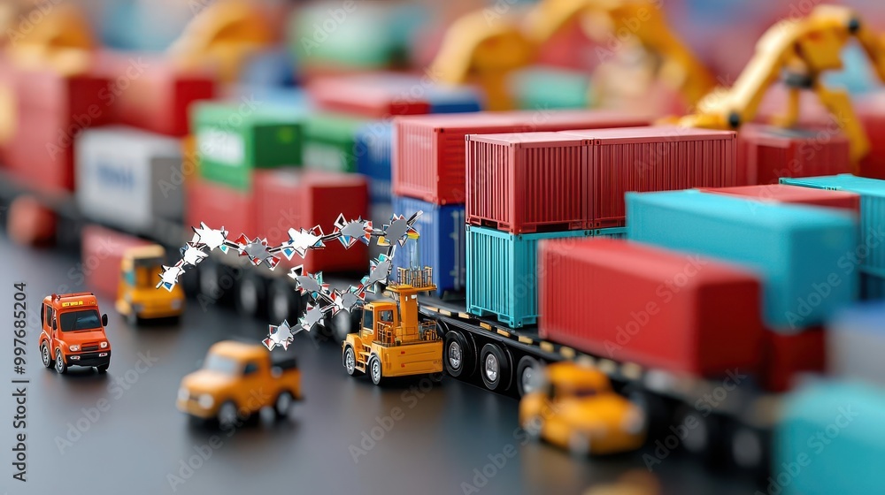 A broken supply chain with links shattered in midair, trade barrier, global trade disruption A broken supply chain with links shattered in midair, trade barrier, global trade disruption