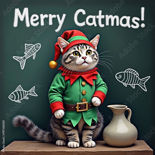 Christmas Cat Elf Portrait photo