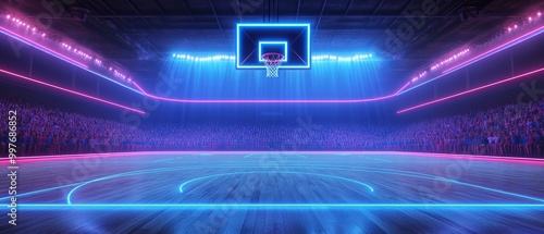 Neon Basketball Court with Crowd.