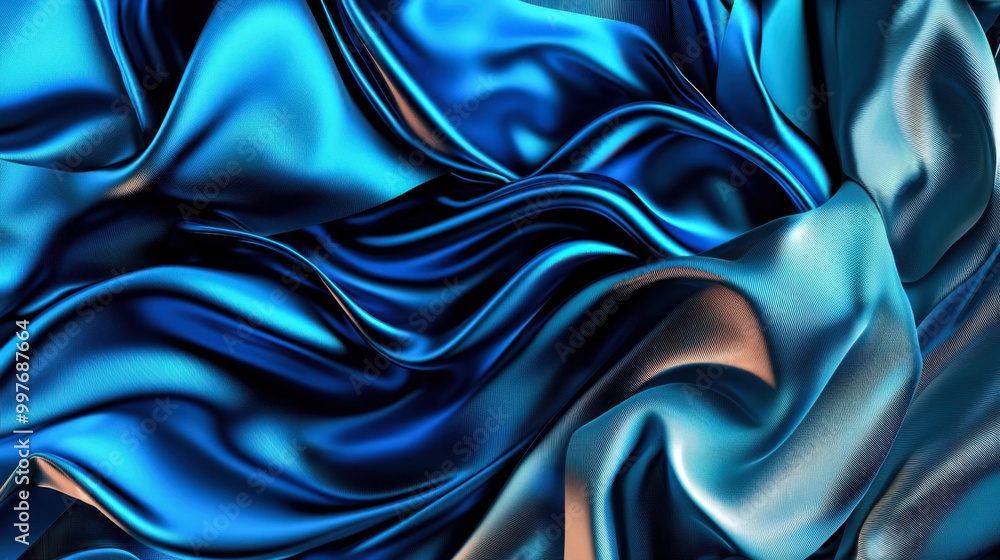 Obraz premium Blue satin fabric texture, abstract waves